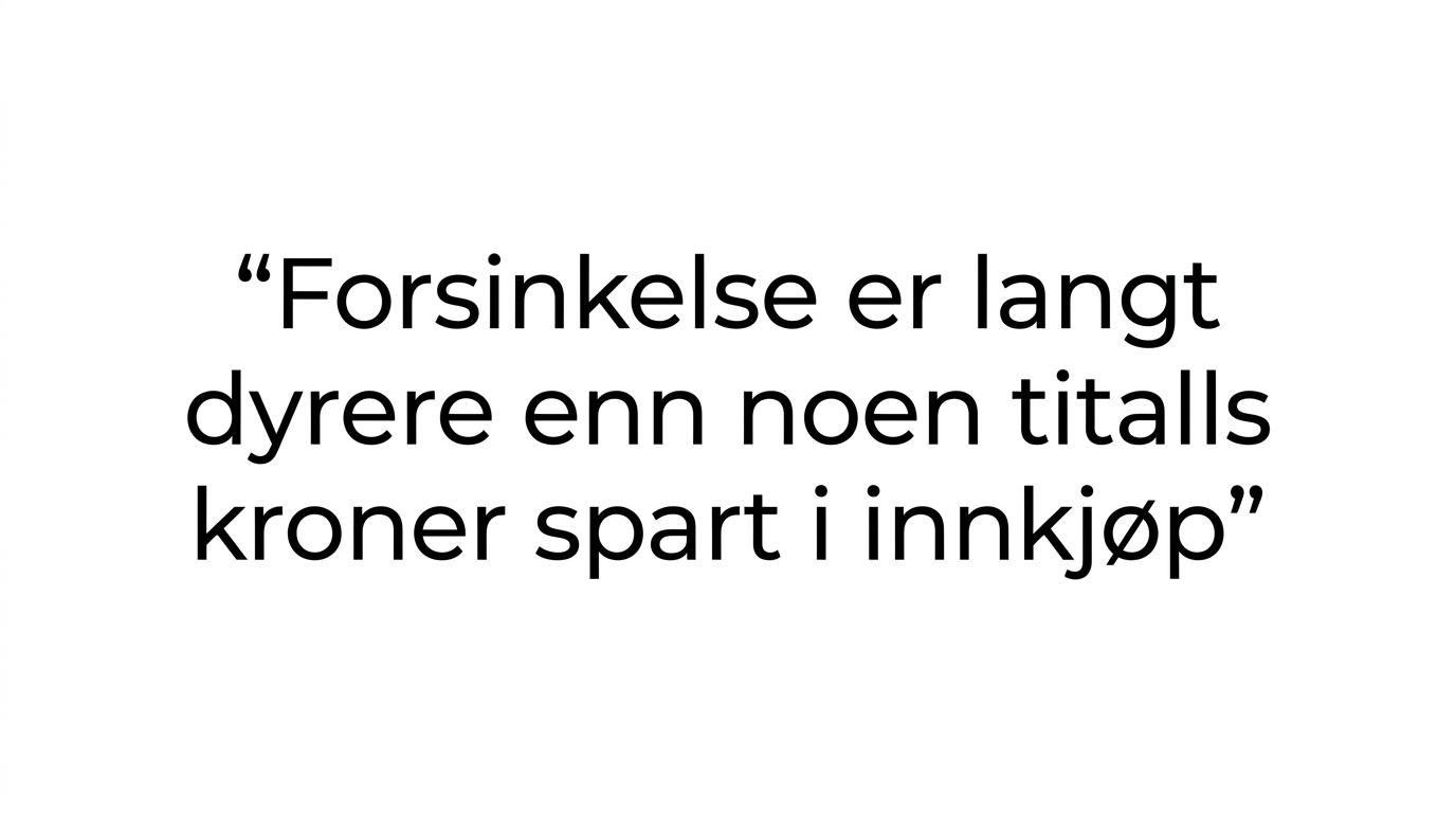 Quote highlight med budskapet om at forsinkelser koster mer enn små besparelser på LEI-pris.
