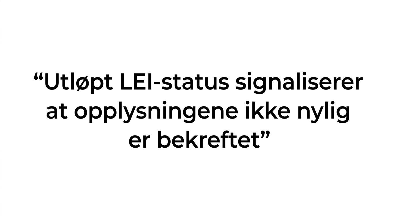 Uthevet sitat om at markedet vurderer både LEI-nummeret og hvor oppdaterte dataene bak det er.